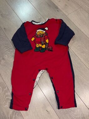 Disney Red and Navy Winnie the Pooh Holiday One-Piece Footie